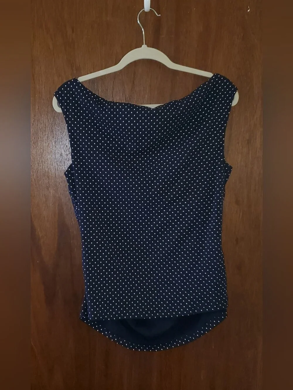 OGL Stretch Cotton Polka Dot Boatneck Ruched Bra Top Navy Blue Sz 2xl EUC - Picture 4 of 4